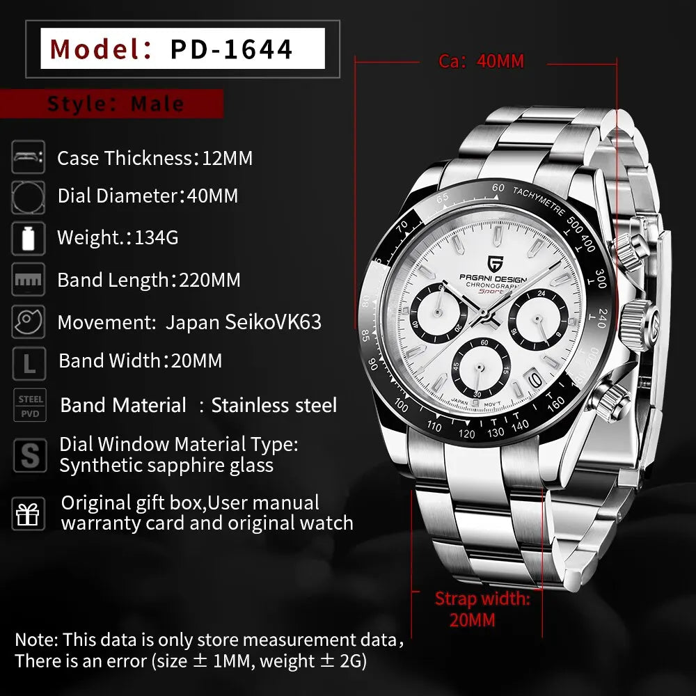PAGANI DESIGN New Men Watches Quartz Business Watch Mens Watches Top Brand Luxury Watch Men Chronograph VK63