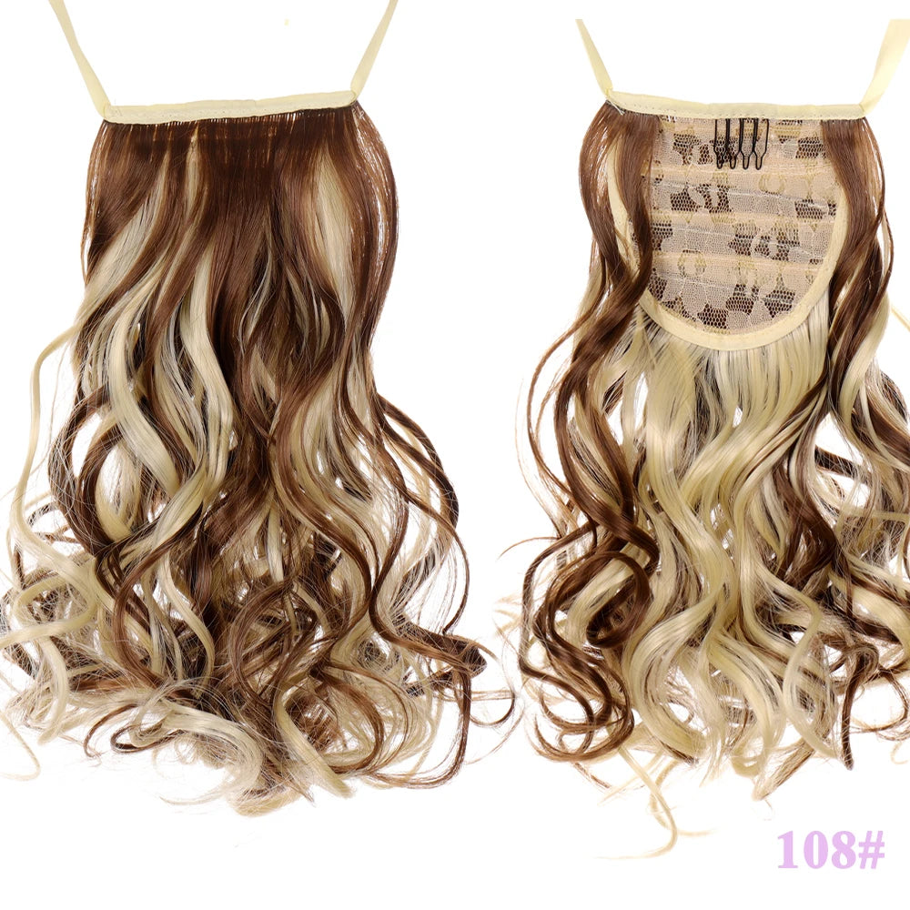 Allaosify Brown Black Heat Resistant Synthetic Hair Extensions Pony Tail Hair Extensions Drawstring Ponytail 12" Hair Extensions