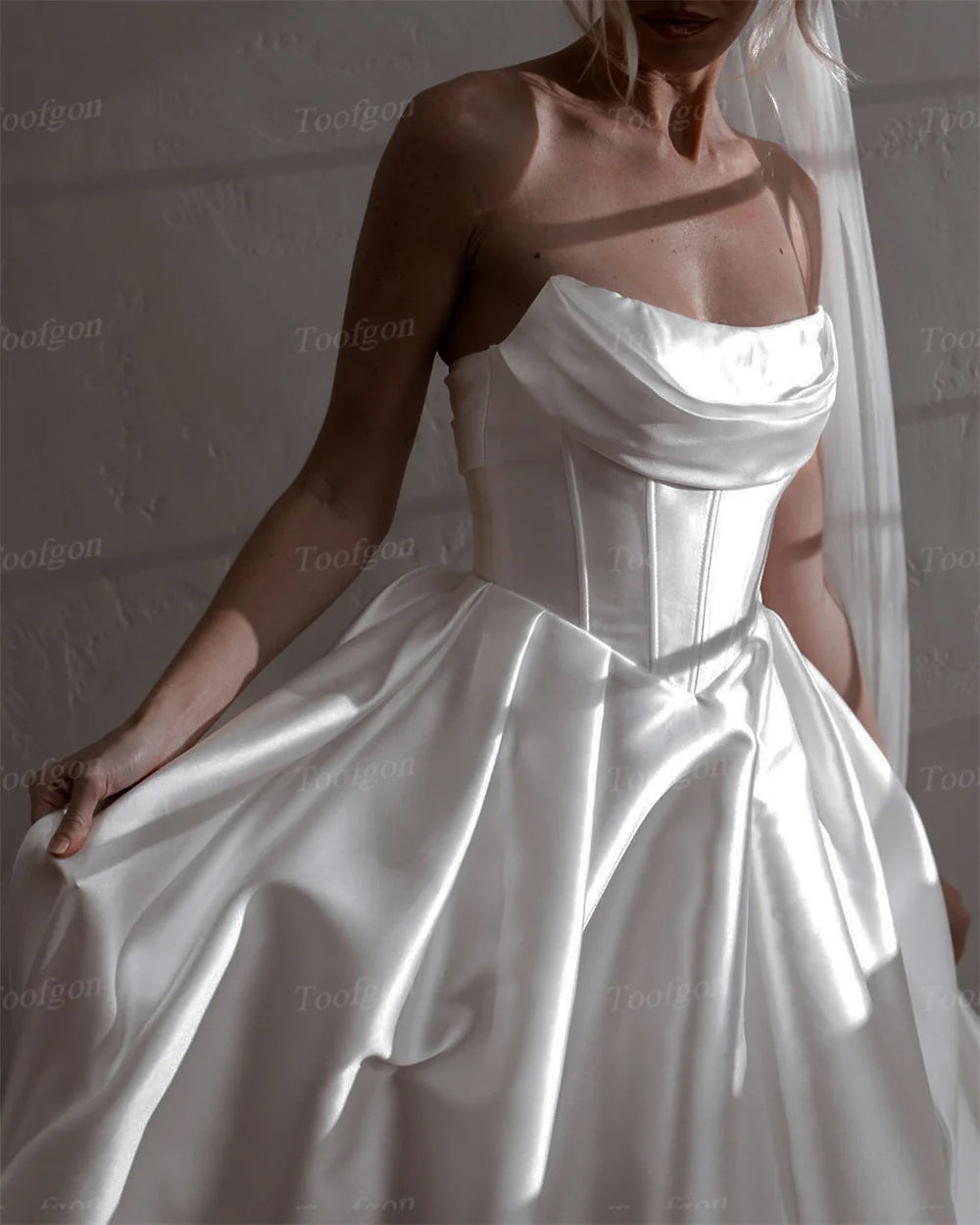 Toofgon Customized a Line Wedding Dresses With Pockets Pleats Strapless Buttons Formal Party Wedding Gowns Bridal Dress 2024 - My Store