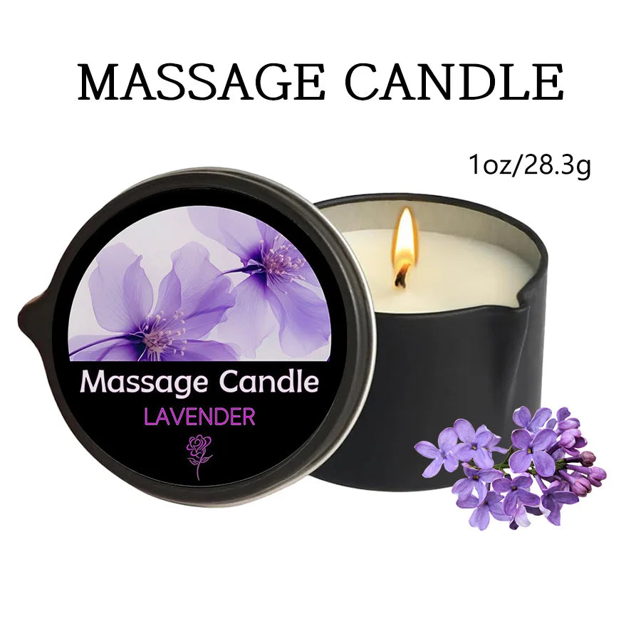 Massage Candle -Essential Oil- Six Different Scents , 1oz/2oz Melts Into Warm Massage Oil - Sensual Massage Candle, Pour Spout