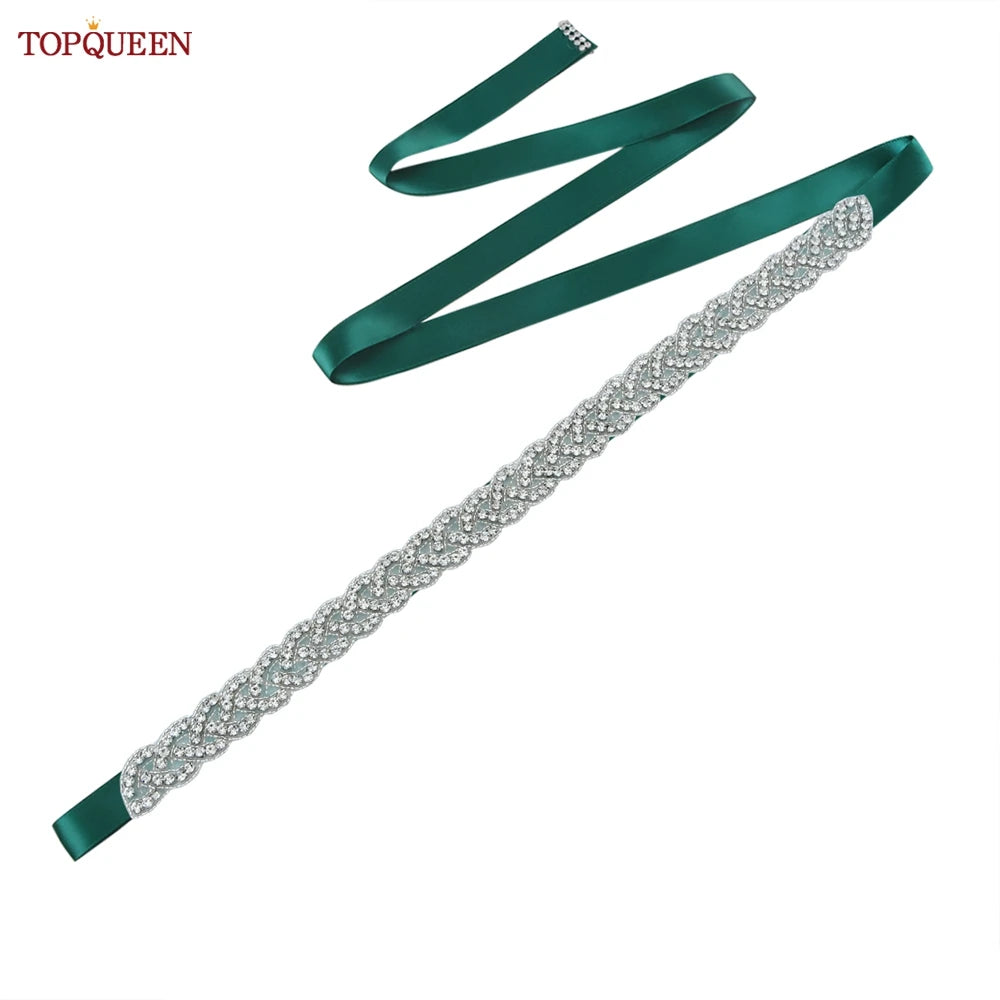 TOPQUEEN Women's Rhinestones Belt Handmade Wedding Dresses Belt Marriage Bridal Ribbon Belts Wedding Bride Sash Party Belt S216