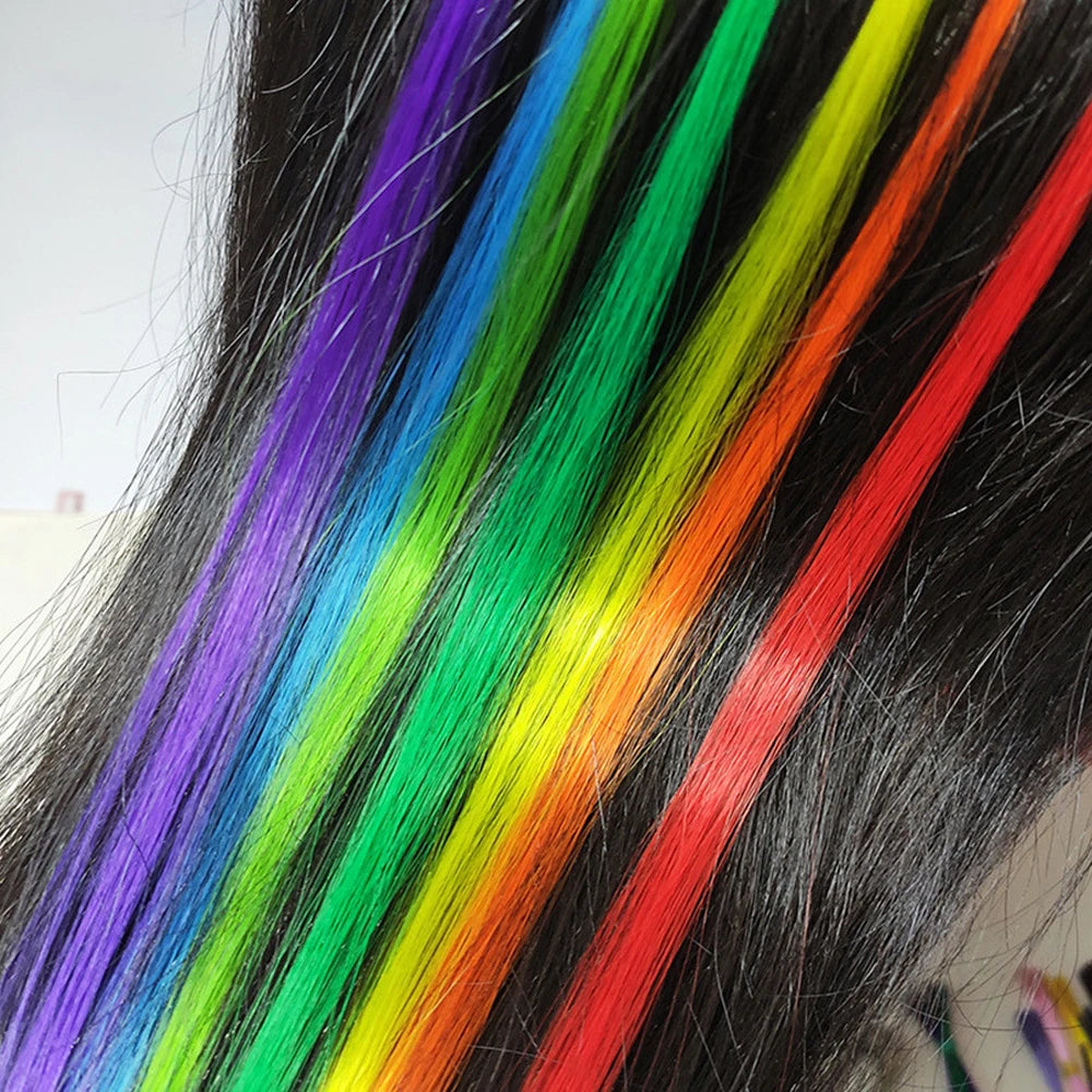 20 Strands/Pack Random Ten Colors Synthetic Colored I-Tip Stick Hair Extensions Straight Hair 16 Inch for Women High Temperature