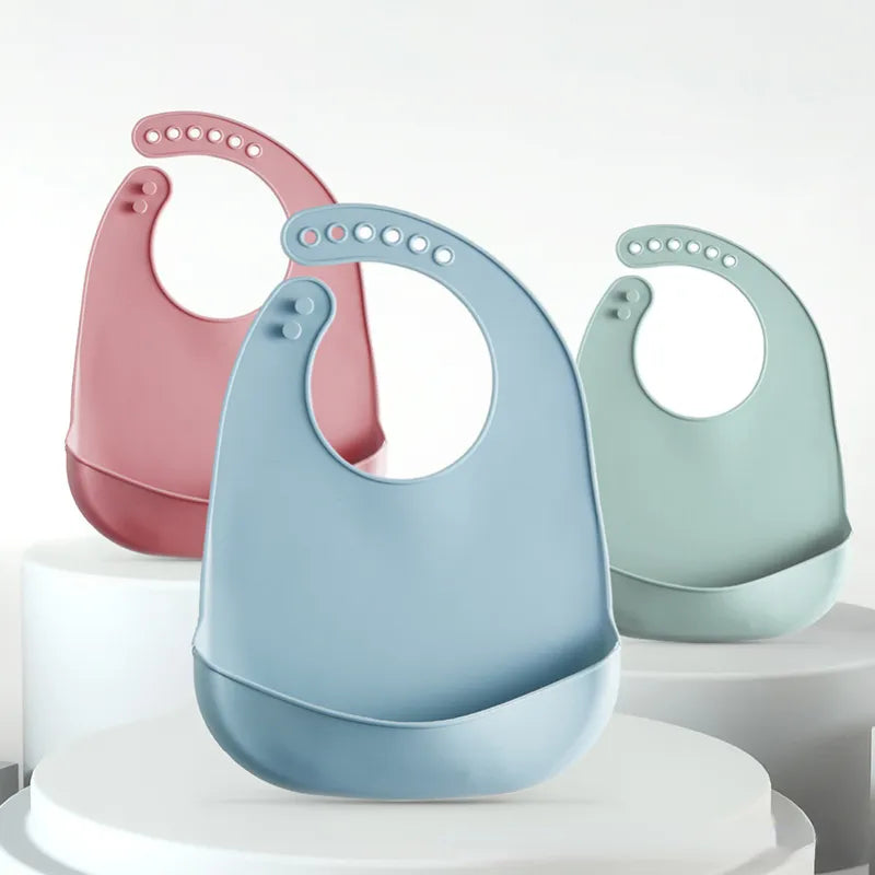 Baby Silicone Bibs Babies Waterproof Bib Solid Color 6-Speed Adjustment Saliva Pocket Children's Burp Cloths Accessories Newborn
