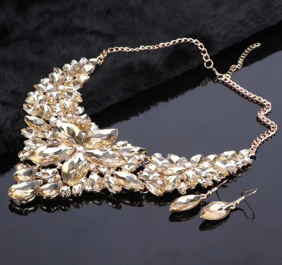 Fashion Crystal Jewelry Sets Bridal Necklace Earrings Sets Wedding Party Jewelery Dress Jewellery Decoration Accessories