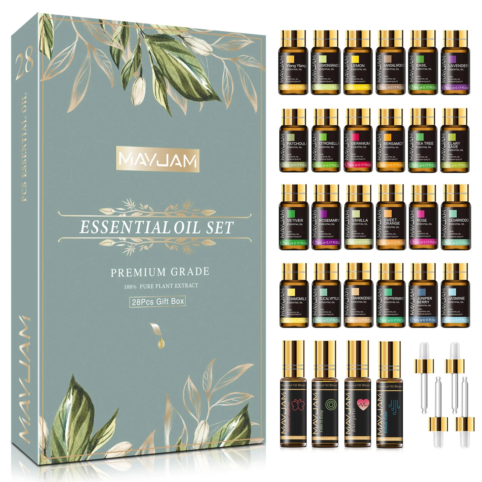 MAYJAM 35PCS 28PCS 20PCS Essential Oils Gift Set for Skin Care/Hair Care/Massage/Humidifier/Diffuser Aroma Oils