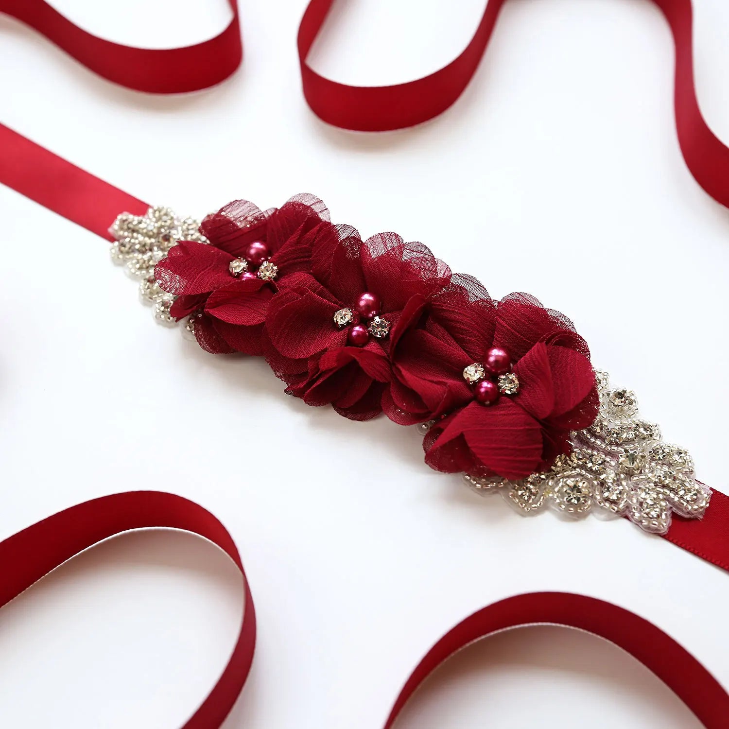 Wedding Accessories Bridal Belts Satin Flower Sash Woman Girl Belts Flower Bead Belts Floral Belt Wedding Rhinestone Flower Belt