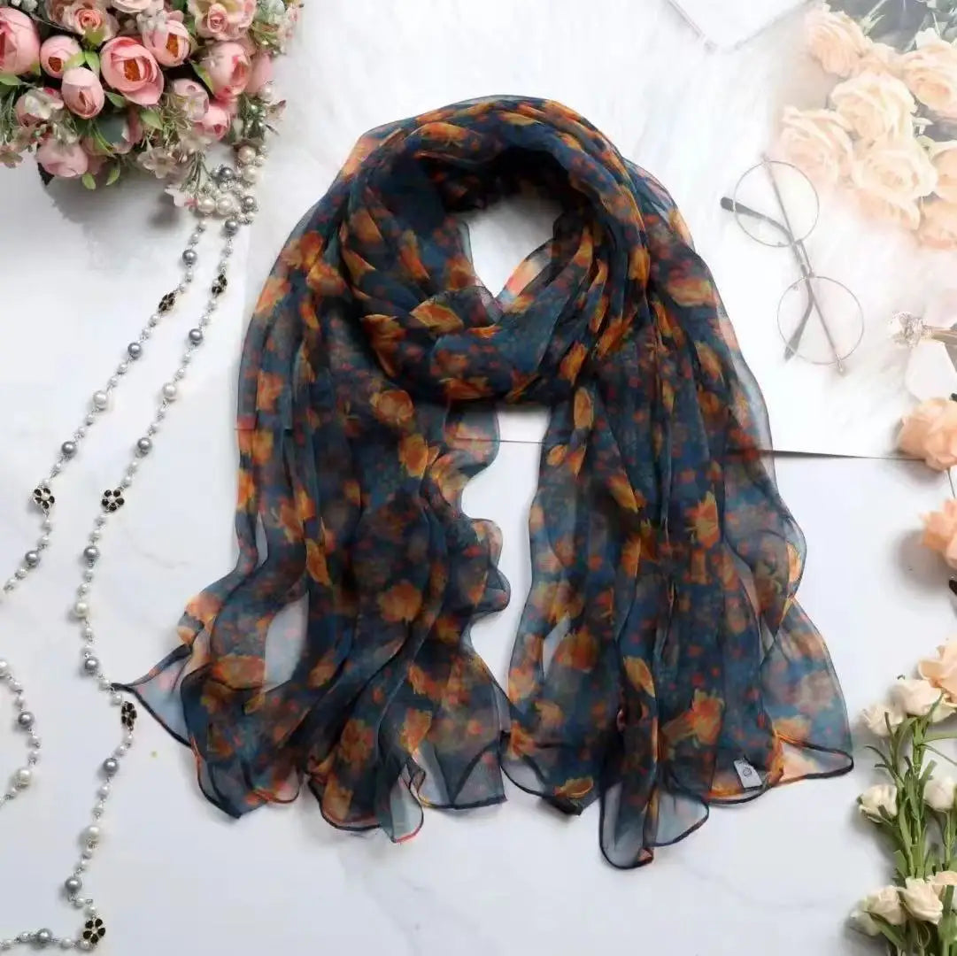 [BYSIFA] Ladies Silk Scarf Shawl New Long Scarves Fashion Brand Scarves Elegant Purple Blue Neck Scarf Beach Shawl Cover-Ups