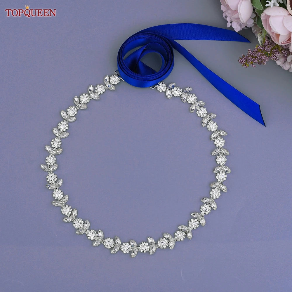 TOPQUEEN Rhinestone Belts for Bridal Dresses Silver Alloy Belt for Girls Cheap Diamond Wedding Belt Fancy Belt for Women S440