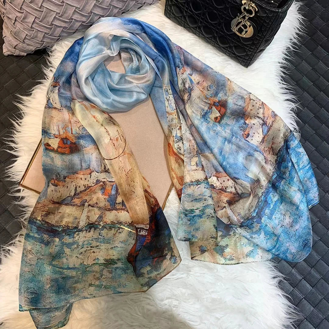BYSIFA| Light Green Silk Scarf Ladies Fashion Spring Summer Floral Beach Scarves Shawls Fall Winter Long Scarves Wraps 180*110cm