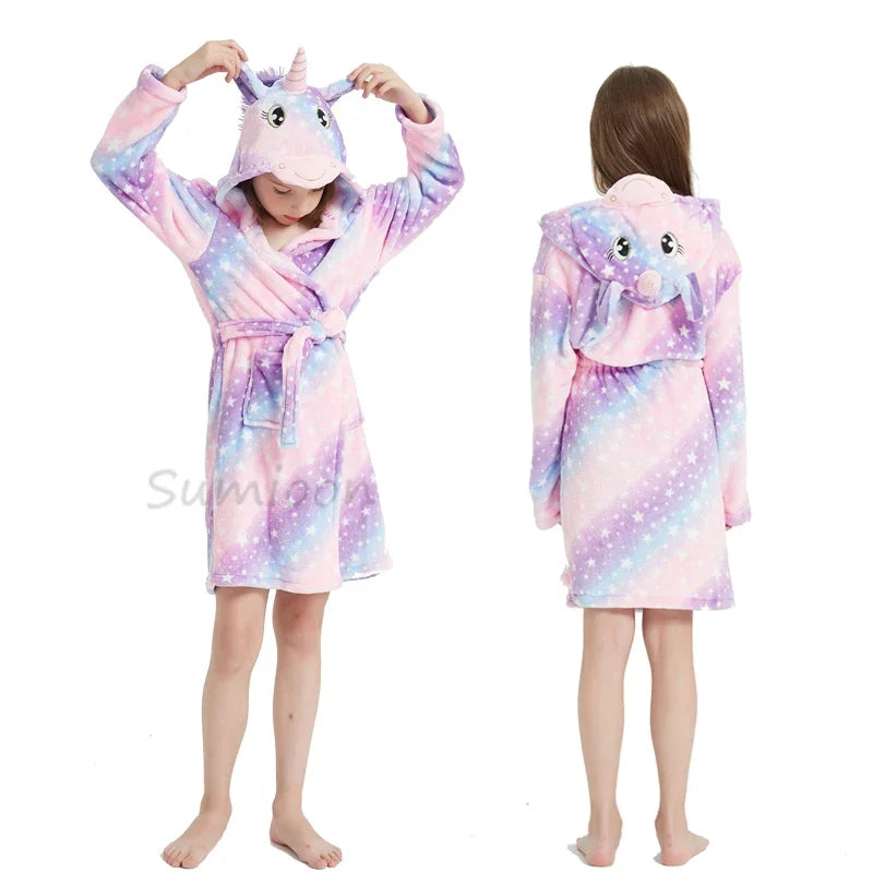New Children Bath Robe Baby Towel Children's Unicorn Hooded Bathrobes for Boys Girls Pajamas Kids Sleepwear Bath Robes Fox Wolf