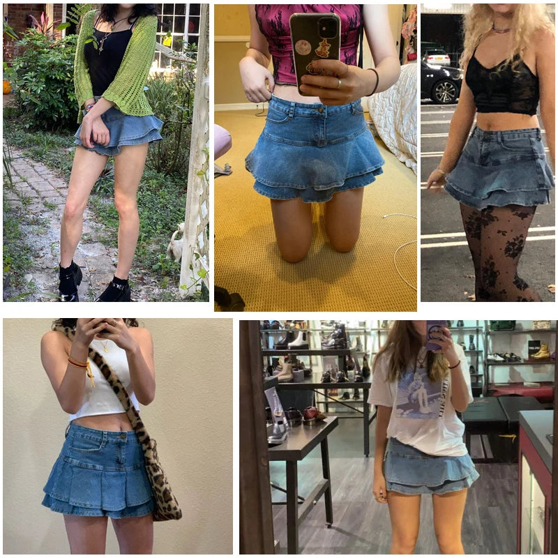 Ruffle Pleated Shorts Skirts Women 2023 Summer Low Waist a Line Y2K Denim Skirt Mini Short Jeans Skirts Outdoor Sex Skirt Woman
