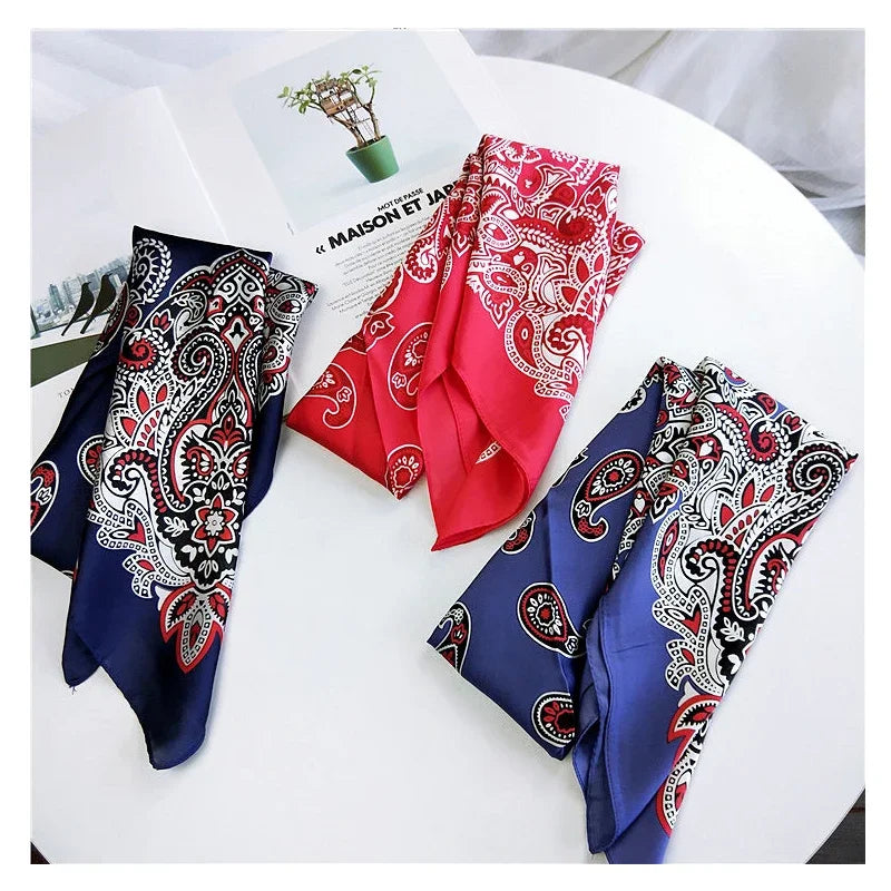 70cm Fashion Bandana Hair Scarf for Women Paisley Print Kerchief Silk Satin Head Scarfs Square Shawl Wraps Neck Scarves for Lady