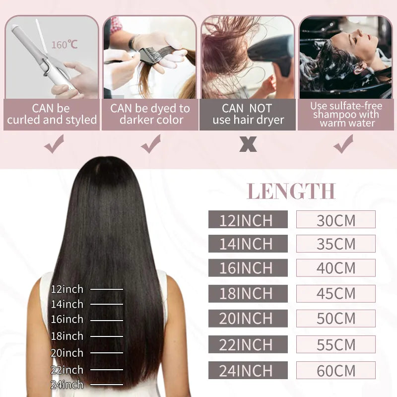 Ugeat Flat Tip Hair Extensions Human Hair Fushion Remy Hair 14-24" 50 Strands/Pack Natural Straight Keratin Hair Extensions
