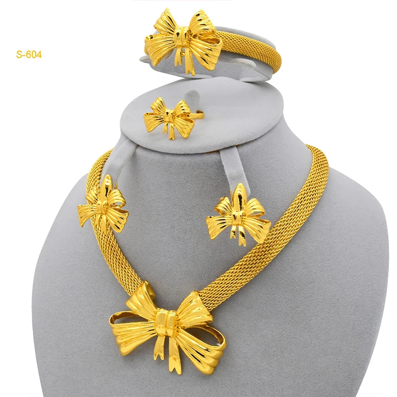 XUHUANG African Necklaces Bracelets Earing Sets Nigerian Wedding Jewelry Set Ethiopian Gold Colour Necklace Jewellery Set Gifts