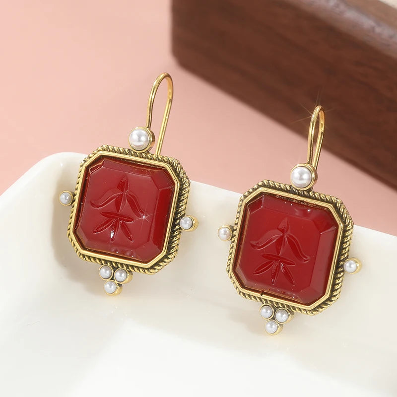 Red Earrings Earrings, Golden Color Earrings, Edwardian Jewelry, Victorian Jewelry, Ancient Jewelry, Bridesmaid Gift