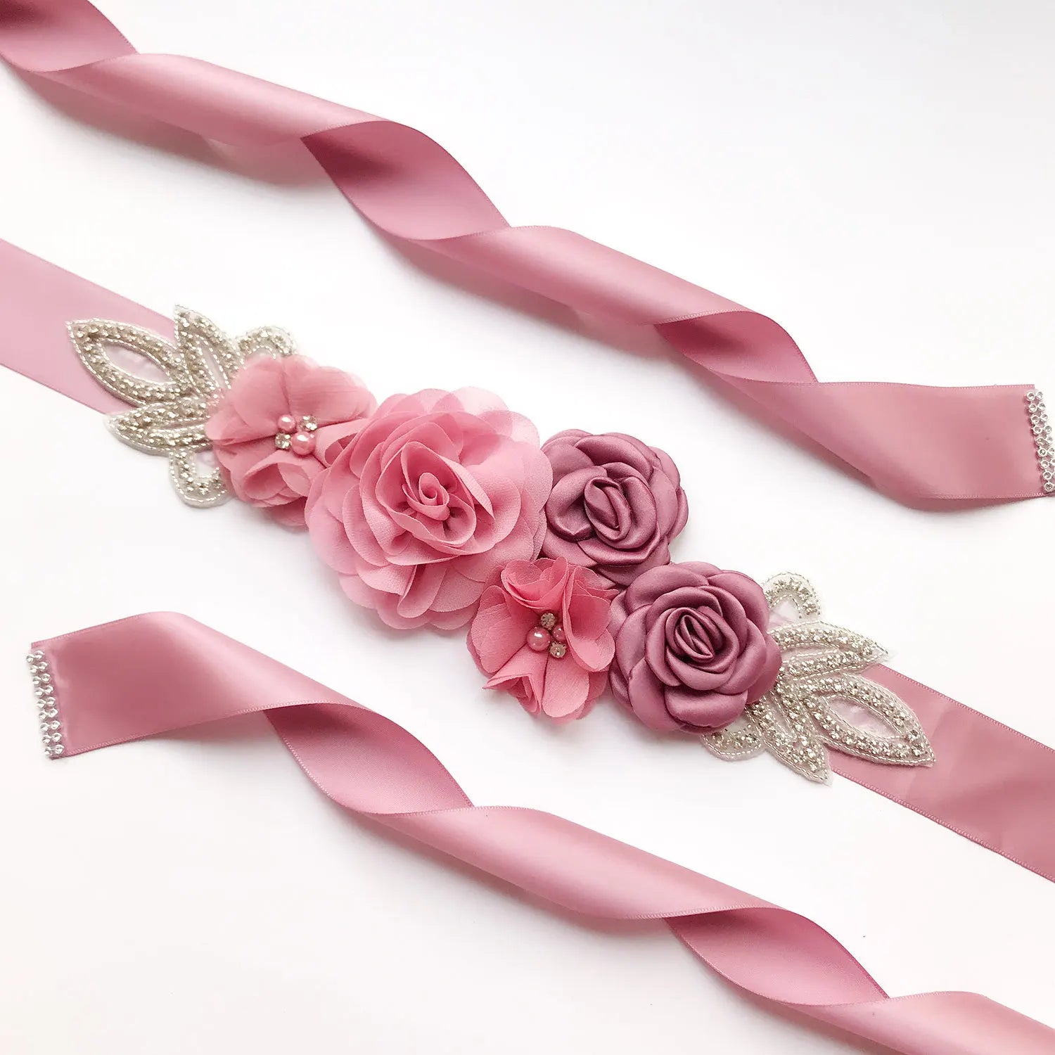 Wedding Accessories Bridal Belts Satin Flower Sash Woman Girl Belts Flower Bead Belts Floral Belt Wedding Rhinestone Flower Belt