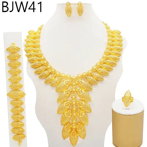 Dubai African Gold Color Jewelry Sets for Women Indian Jewelery Nigerian Necklace Ring Earring Wedding Accessories