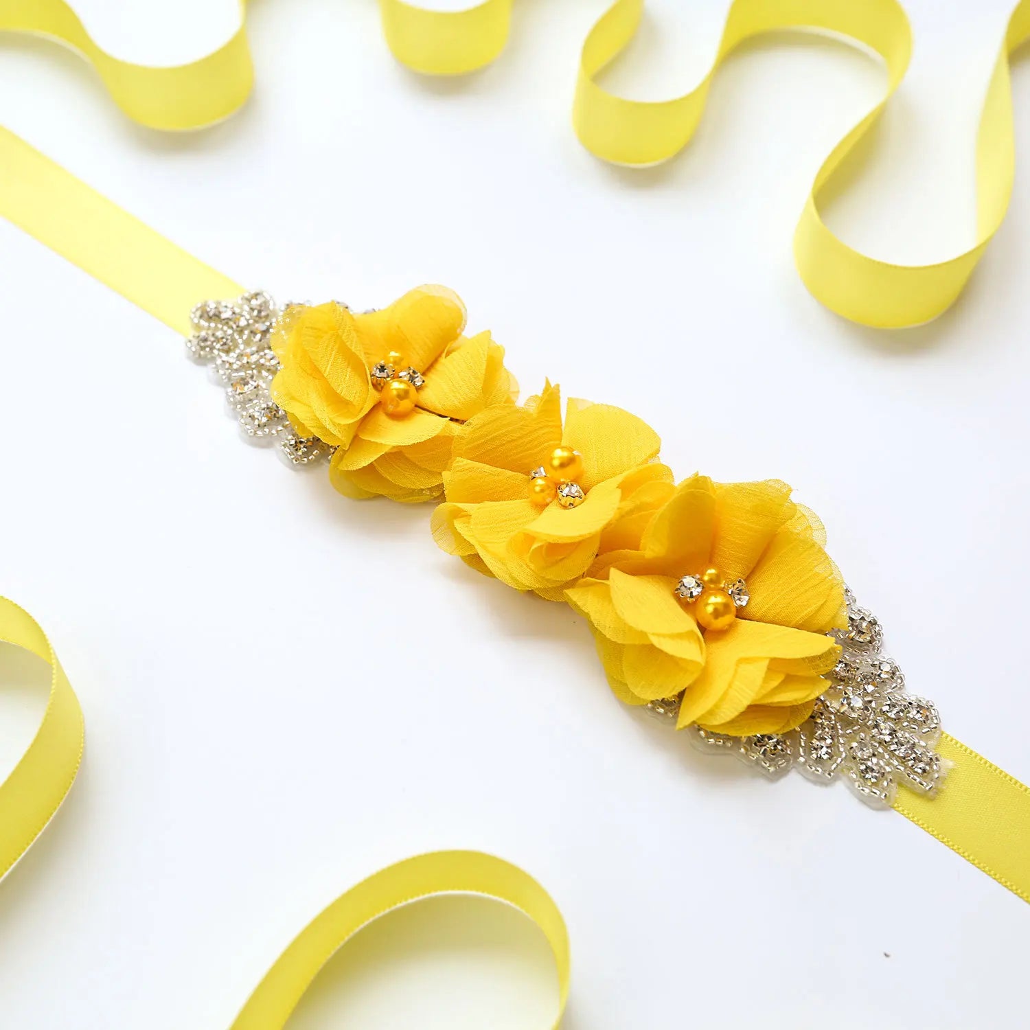Wedding Accessories Bridal Belts Satin Flower Sash Woman Girl Belts Flower Bead Belts Floral Belt Wedding Rhinestone Flower Belt