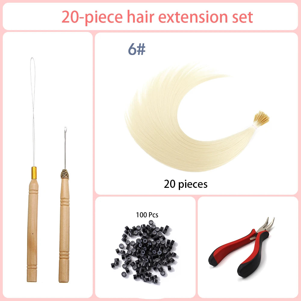 20 Strands/Pack Random Ten Colors Synthetic Colored I-Tip Stick Hair Extensions Straight Hair 16 Inch for Women High Temperature