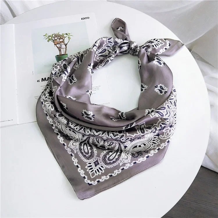 70cm Fashion Bandana Hair Scarf for Women Paisley Print Kerchief Silk Satin Head Scarfs Square Shawl Wraps Neck Scarves for Lady