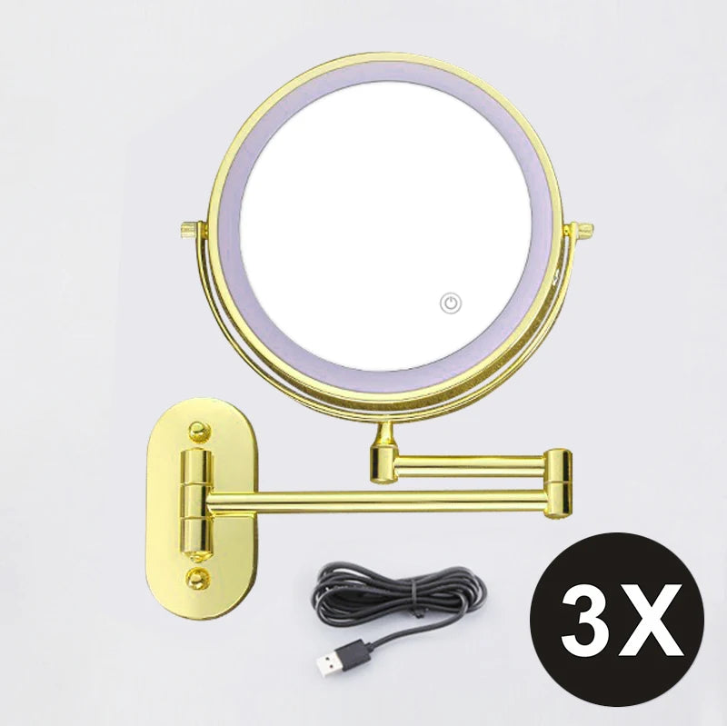 8 Inch Makeup Mirror Golden 3x/5x/7x/10x Magnifying Double Side USB Charging Bathroom 3 Color Light Smart Cosmetic Mirrors