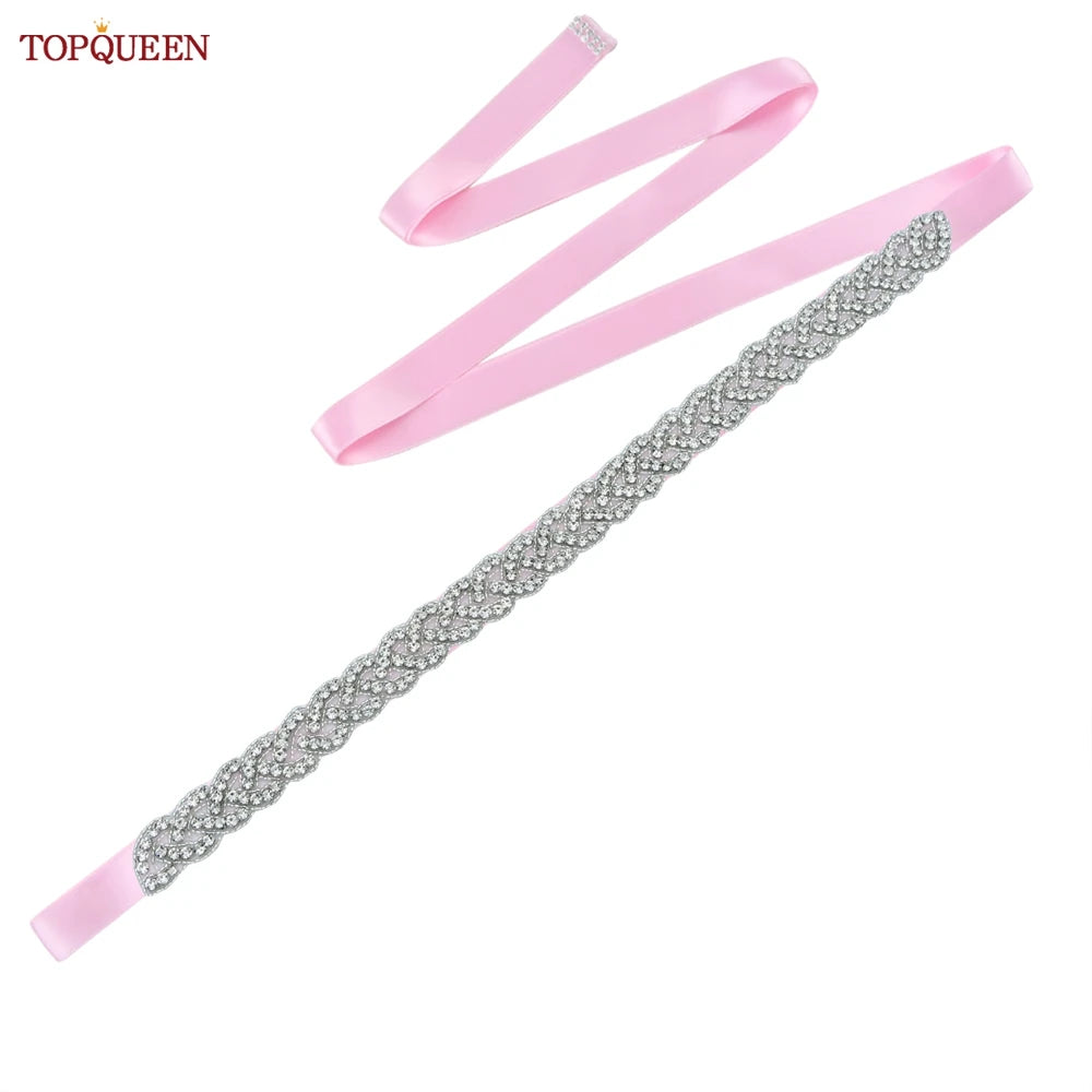 TOPQUEEN Women's Rhinestones Belt Handmade Wedding Dresses Belt Marriage Bridal Ribbon Belts Wedding Bride Sash Party Belt S216