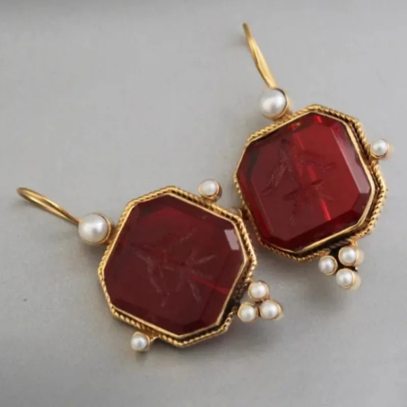 Red Earrings Earrings, Golden Color Earrings, Edwardian Jewelry, Victorian Jewelry, Ancient Jewelry, Bridesmaid Gift