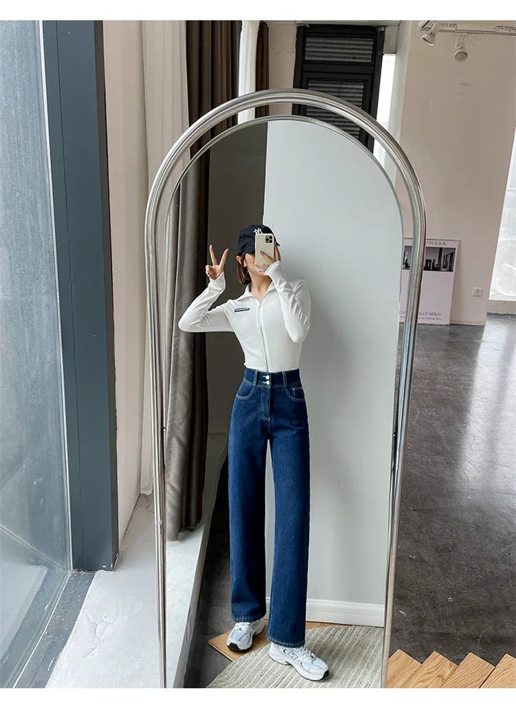 Streetwear High Waist Women's Fashion Jeans Woman Girls Women Wide Leg Pants Trousers Female Jean Femme Denim Bagge Mom Jeans