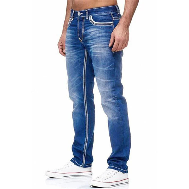 Straight Jeans Men Washed No Hole Jean Spring Summer Boyfriend Jeans Streetwear Loose Cacual Designer Long Denim Pants Trousers