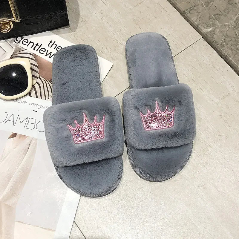 Slippers Women 2025 Womens Fur Slippers Winter Shoes Big Size Home Slipper Plush Pantufa Women Indoor Warm Fluffy Cotton Shoes