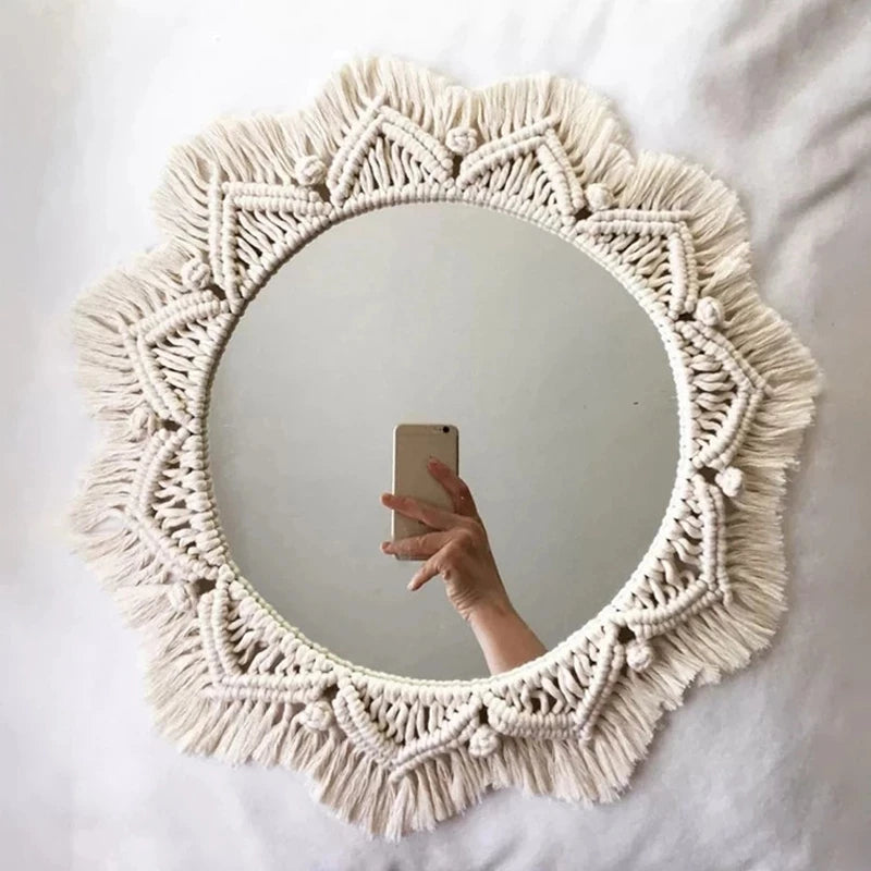 Wall Mirror Macrame Decorative Mirrors Boho Home Decor Wall Hanging Mirror for Living Room Decoration Bedroom Baby Nursery Gift