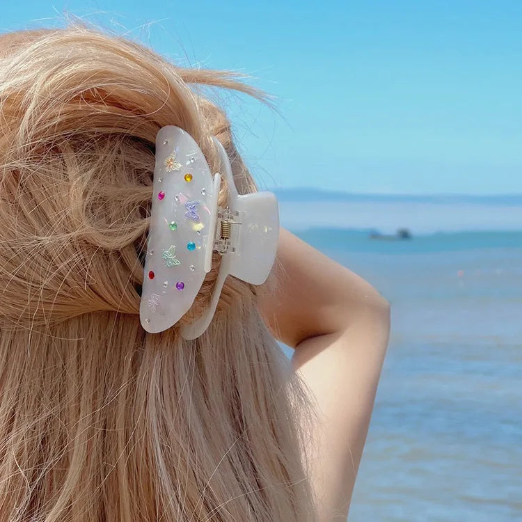 DuoShang Sweet Colorful Rhinestone Hair Claw Acetate Claw Clips Valentine's Day Crab Hair Clips for Women Girls Hair Accessories