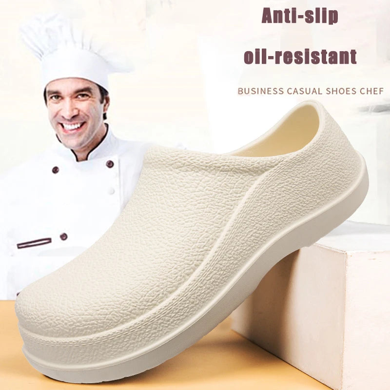Men Chef Shoes Man Summer Beach Slippers Water-Proof Oil-Proof Kitchen Shoes Non-Slip Garden Clogs Hotel Work Shoe EVA Sandal