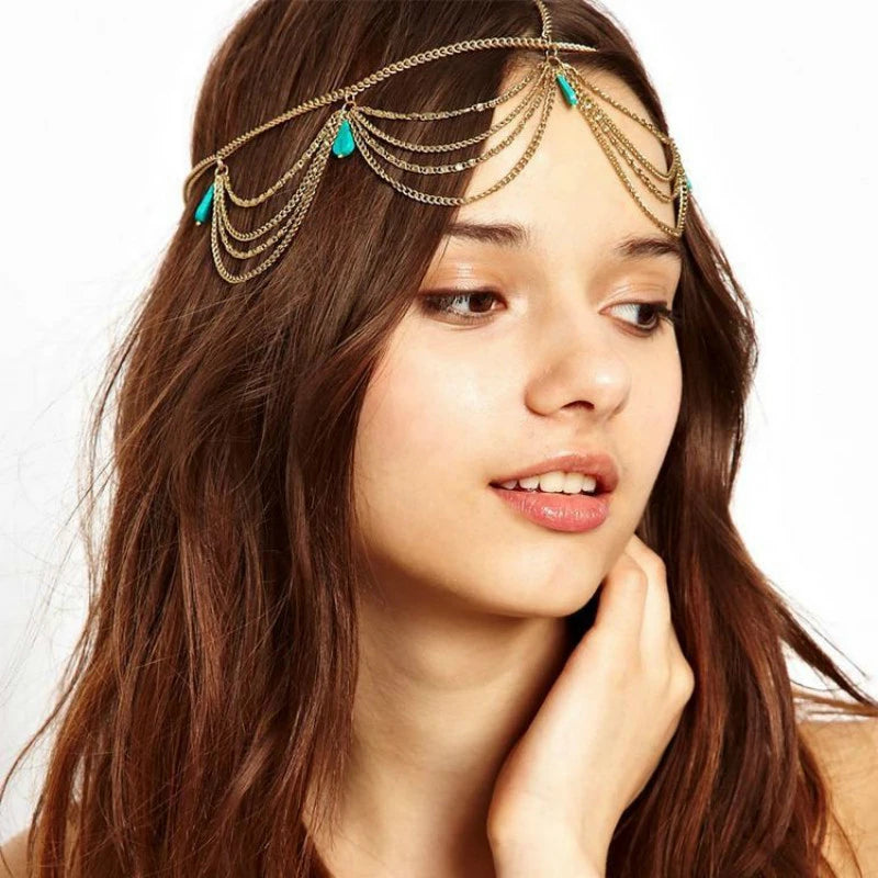 Boho Crystal Bride Headdress Hair Accesories New Fashion Elegant Head Chain Jewelry Women Wedding Accessories Bridal Headpiece