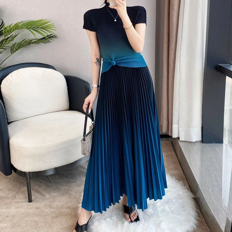 Elegant Two Piece Skirt Set Costume Women's Suit Skirts Pleated Skirt  Female Outfit Women's Casual Skirts Blouses Wrinkle Set