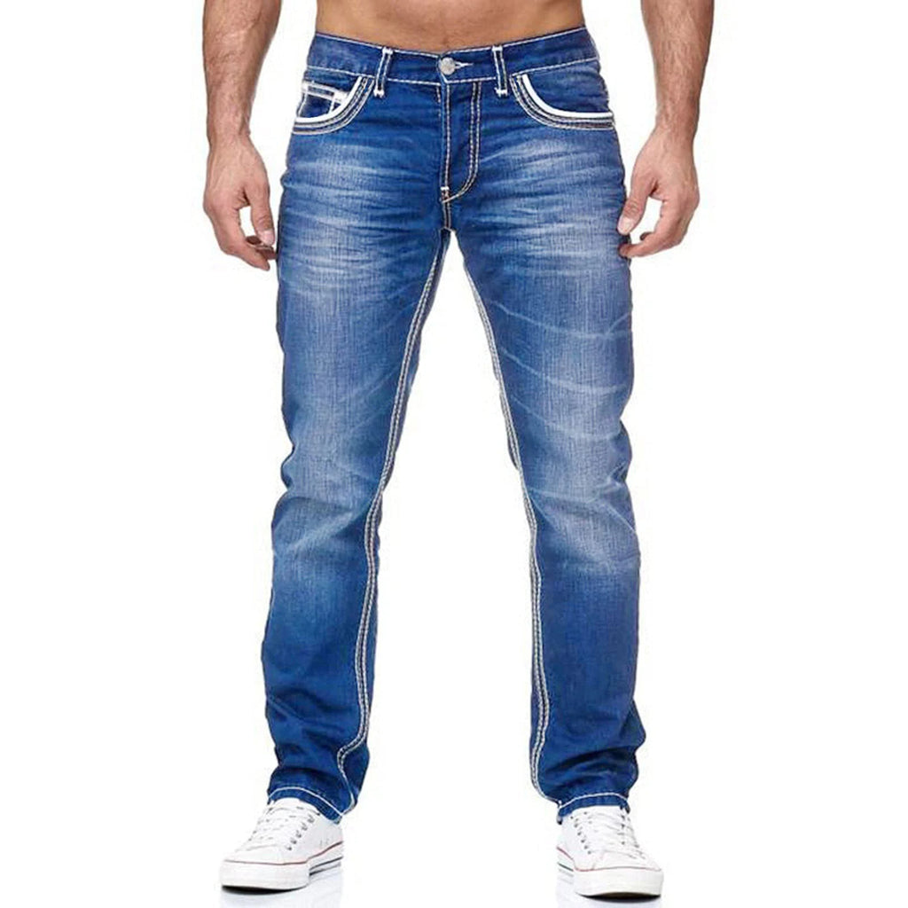 Straight Jeans Men Washed No Hole Jean Spring Summer Boyfriend Jeans Streetwear Loose Cacual Designer Long Denim Pants Trousers