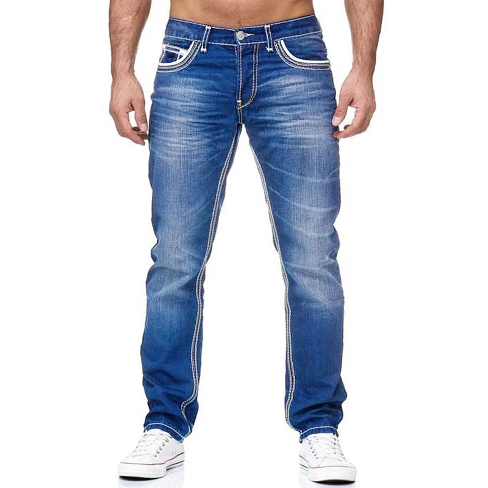 Straight Jeans Men Washed No Hole Jean Spring Summer Boyfriend Jeans Streetwear Loose Cacual Designer Long Denim Pants Trousers
