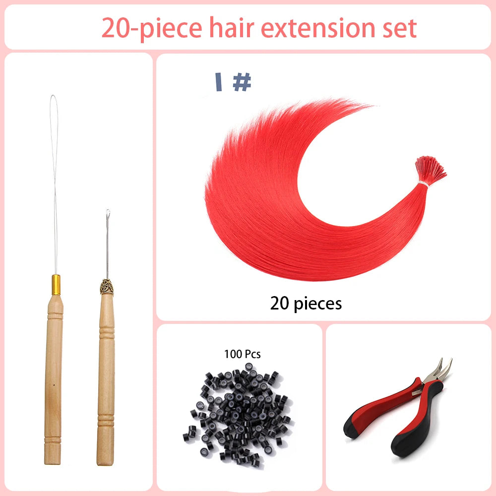 20 Strands/Pack Random Ten Colors Synthetic Colored I-Tip Stick Hair Extensions Straight Hair 16 Inch for Women High Temperature