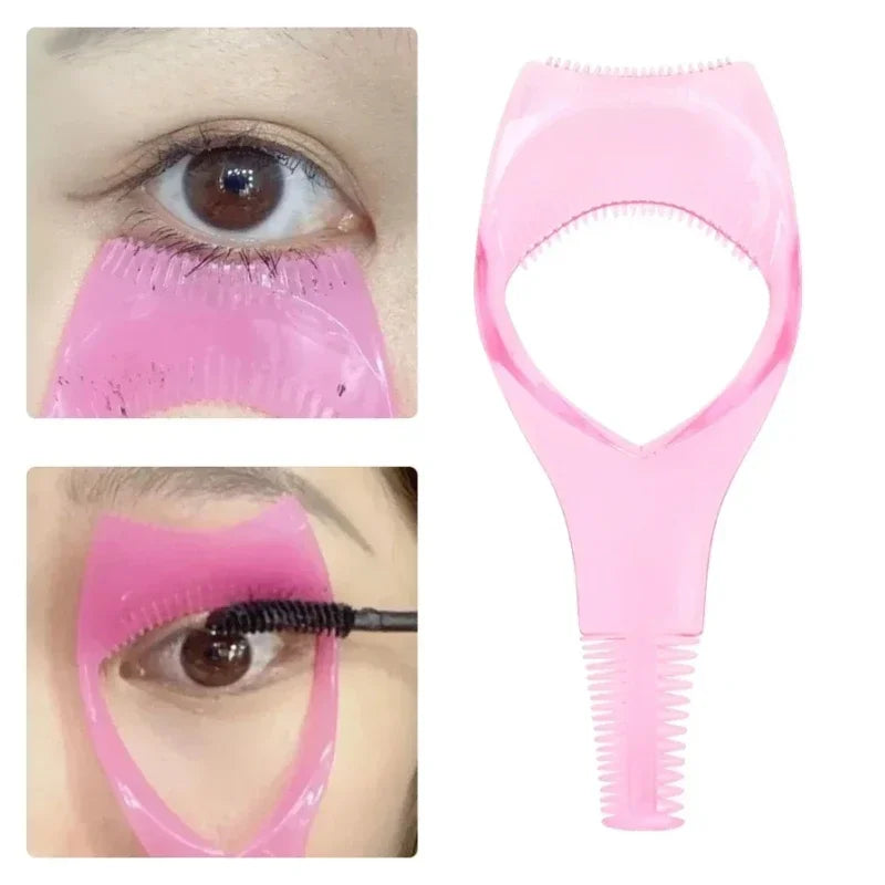 3 in 1 Makeup Mascara Shield Guard Eye Lash Mascara Applicator Comb Eyelash Curling Makeup Brush Curler Eye Makeup Stencils Pink - My Store