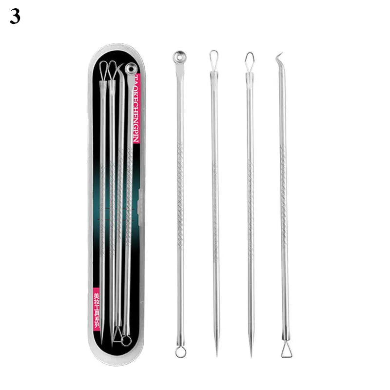 4pcs/Pack Blackhead Remover Tool Washable Stainless Steel Blackhead Extractor Face Pimple Cleaning Tools Skin Care Accessories