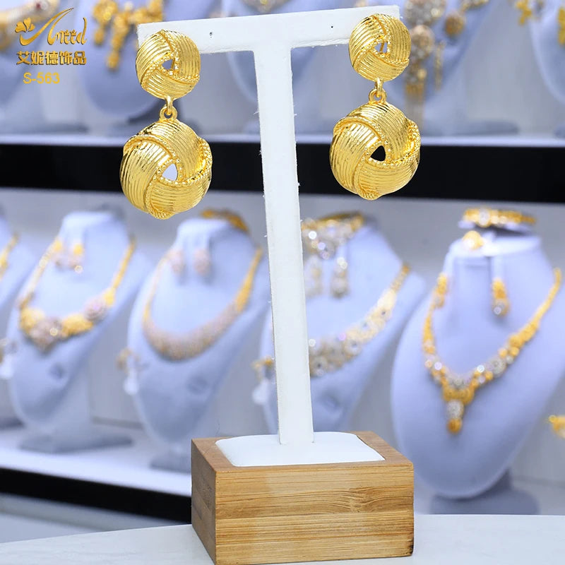 XUHUANG African Necklaces Bracelets Earing Sets Nigerian Wedding Jewelry Set Ethiopian Gold Colour Necklace Jewellery Set Gifts