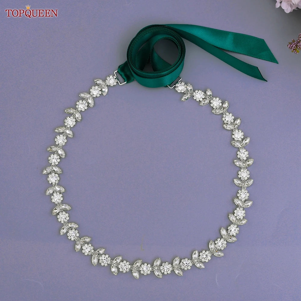 TOPQUEEN Rhinestone Belts for Bridal Dresses Silver Alloy Belt for Girls Cheap Diamond Wedding Belt Fancy Belt for Women S440