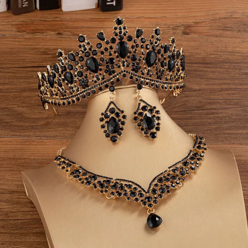 Baroque Crystal Water Drop Bridal Jewelry Sets Rhinestone Tiaras Crown Necklace Earrings for Bride Wedding Dubai Jewelry Set