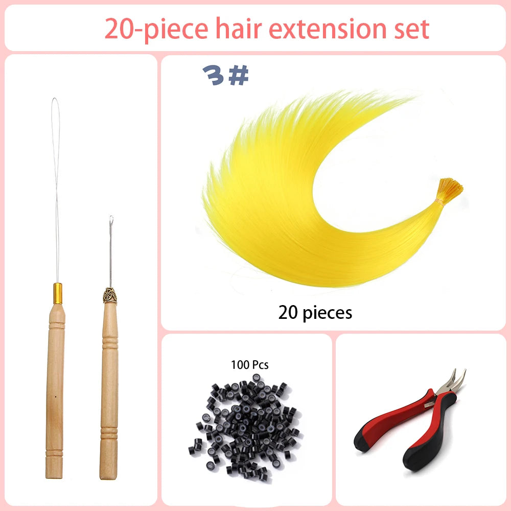 20 Strands/Pack Random Ten Colors Synthetic Colored I-Tip Stick Hair Extensions Straight Hair 16 Inch for Women High Temperature
