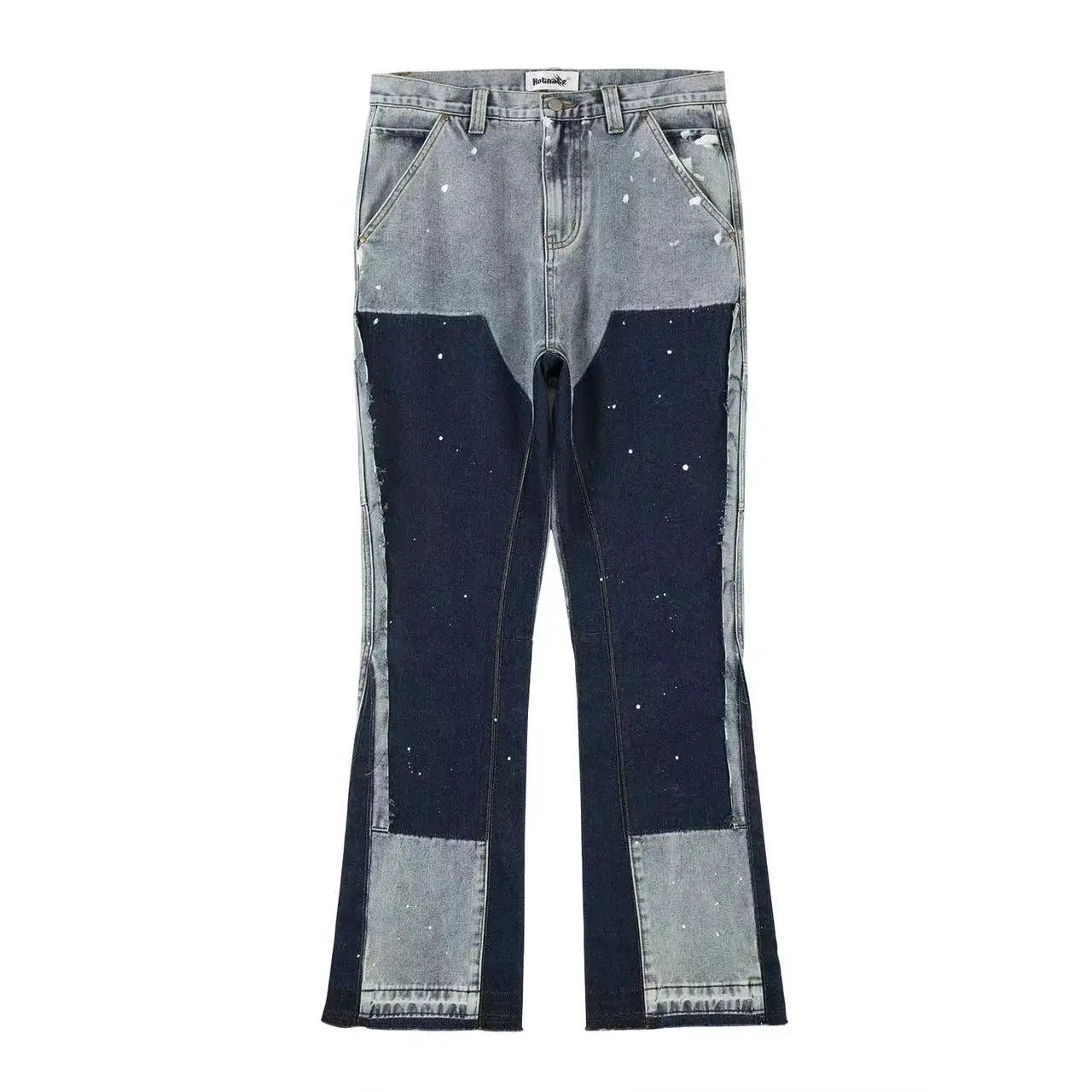 Vintage Flared Jeans for Men Y2k Streetwear Frayed Jean Pants Baggy Hip Hop Graffiti Colorblock Slim Fit Denim Jeans Man Black