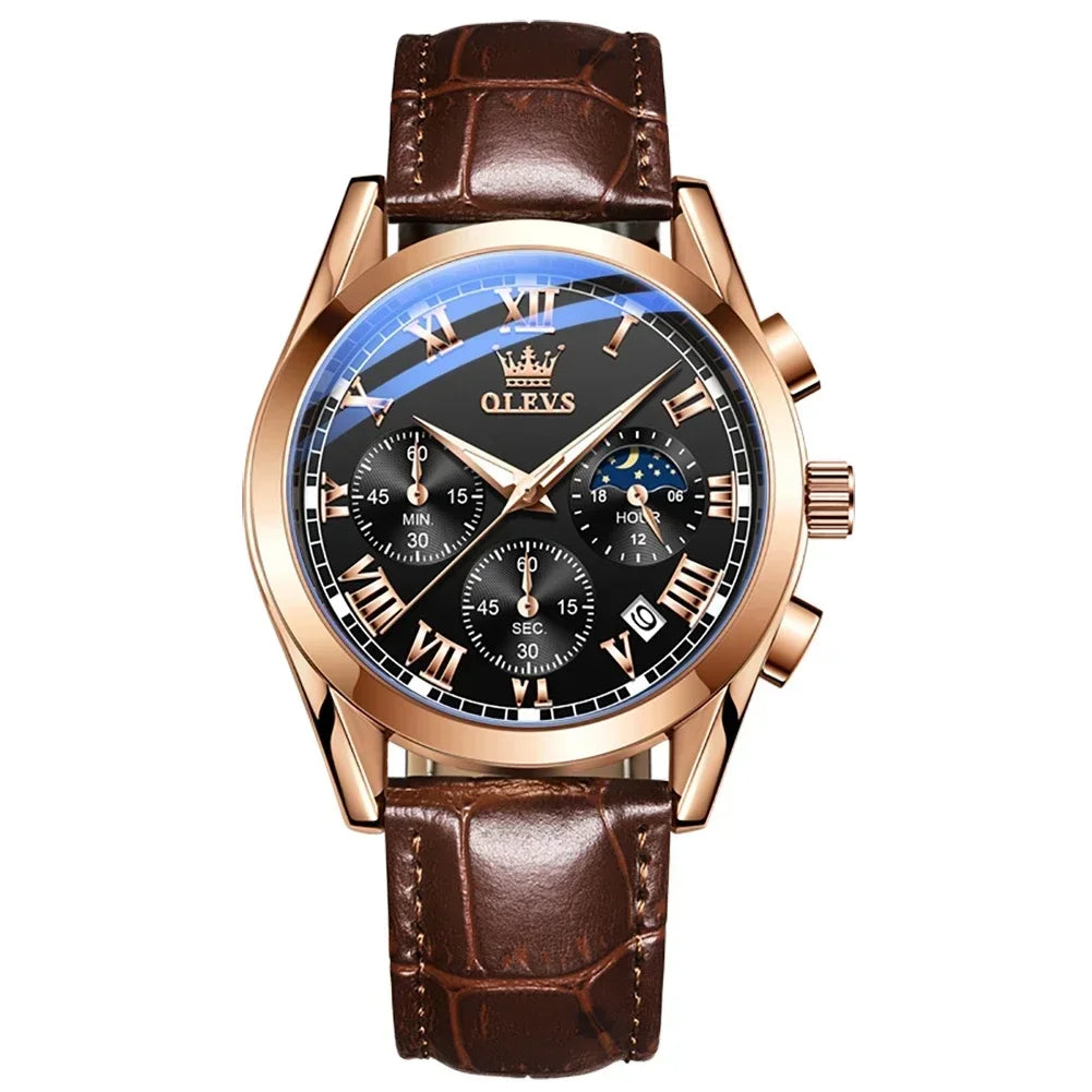 OLEVS Quartz Watch for Men Top Brand Luxury Watches Moon Phase Waterproof Mens Watches Fashion Chronograph Wrist Watches for Men