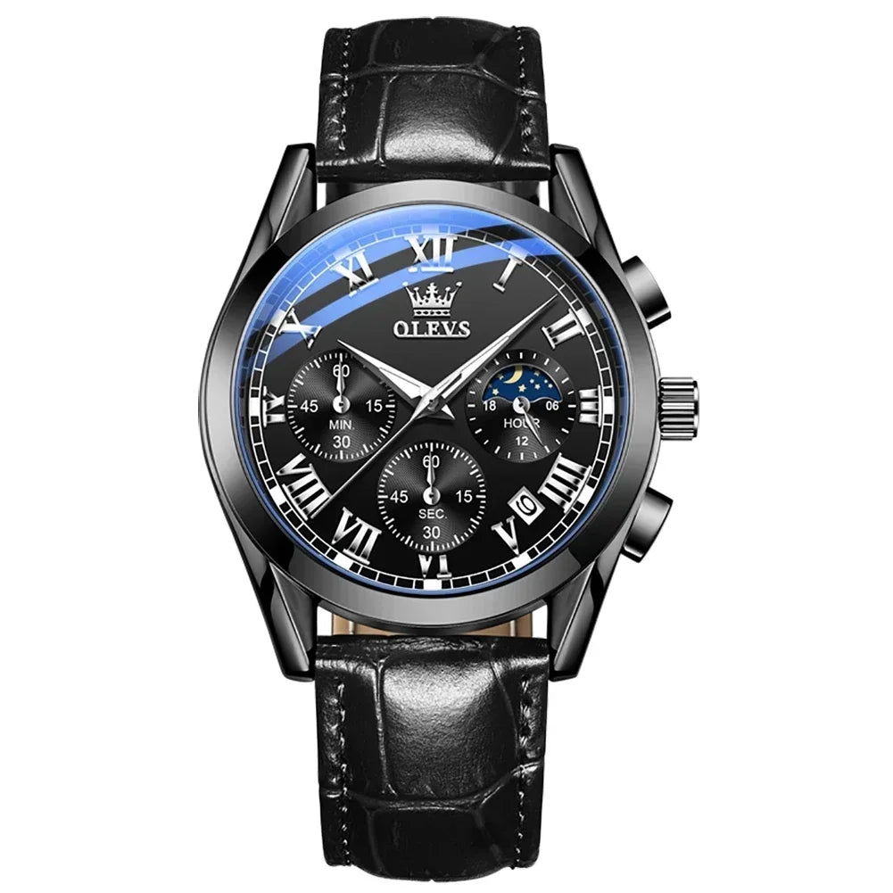 OLEVS Quartz Watch for Men Top Brand Luxury Watches Moon Phase Waterproof Mens Watches Fashion Chronograph Wrist Watches for Men