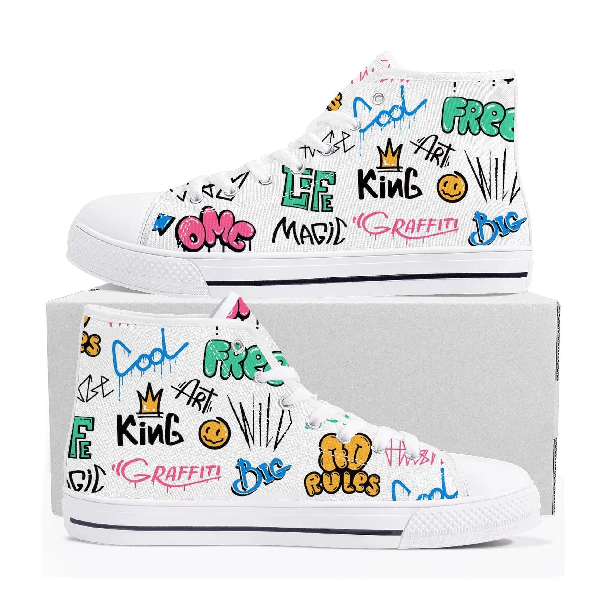 Street Art Graffiti High Top Sneakers Mens Womens Teenager Canvas High Quality Sneaker Casual Custom Made Shoes Customize Shoe