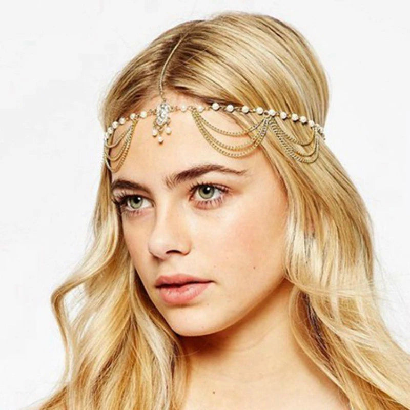 Boho Crystal Bride Headdress Hair Accesories New Fashion Elegant Head Chain Jewelry Women Wedding Accessories Bridal Headpiece