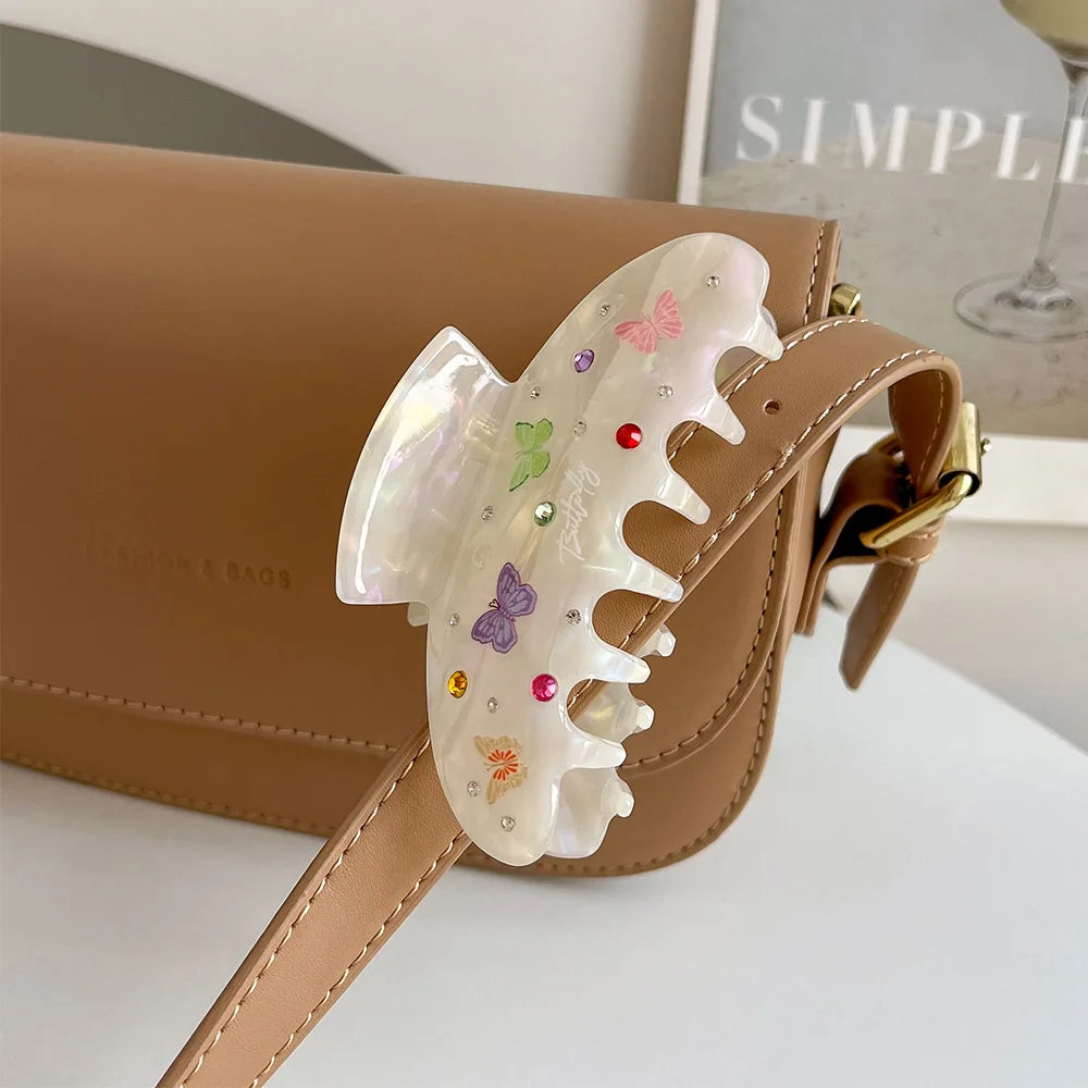 DuoShang Sweet Colorful Rhinestone Hair Claw Acetate Claw Clips Valentine's Day Crab Hair Clips for Women Girls Hair Accessories